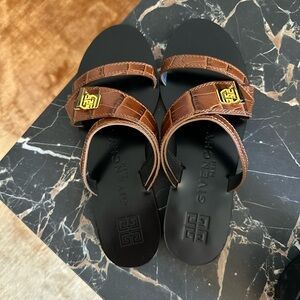 Givenchy Brown and Black Sandals with Logo Emblems